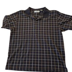 KT Classic Mens Golf Polo Cotton Blend Black Check Short Sleeve Shirt Large
